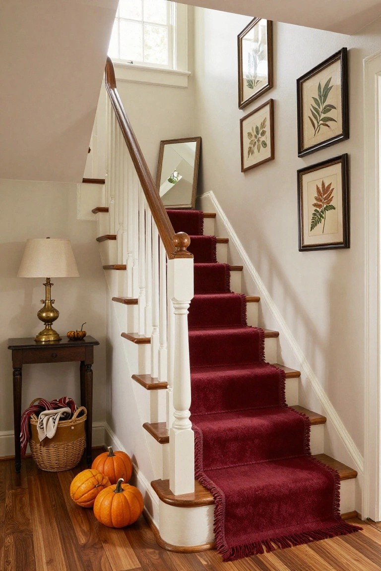 Red Runner on Stairs for Fall